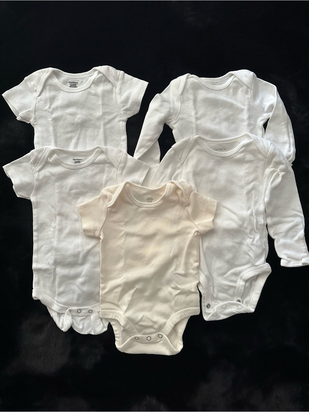 5 Pack White & Cream Baby Bodysuits